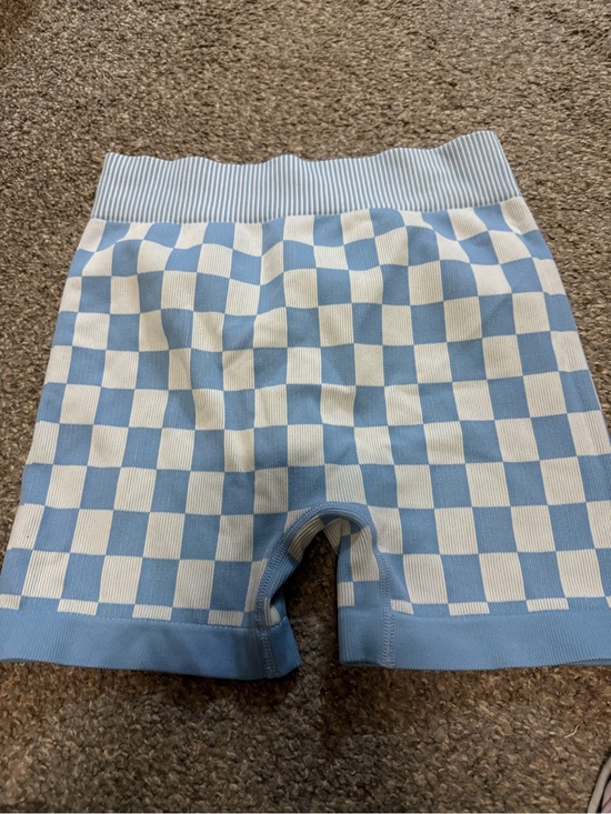 Pants - Blue and White Checker Biker Shorts